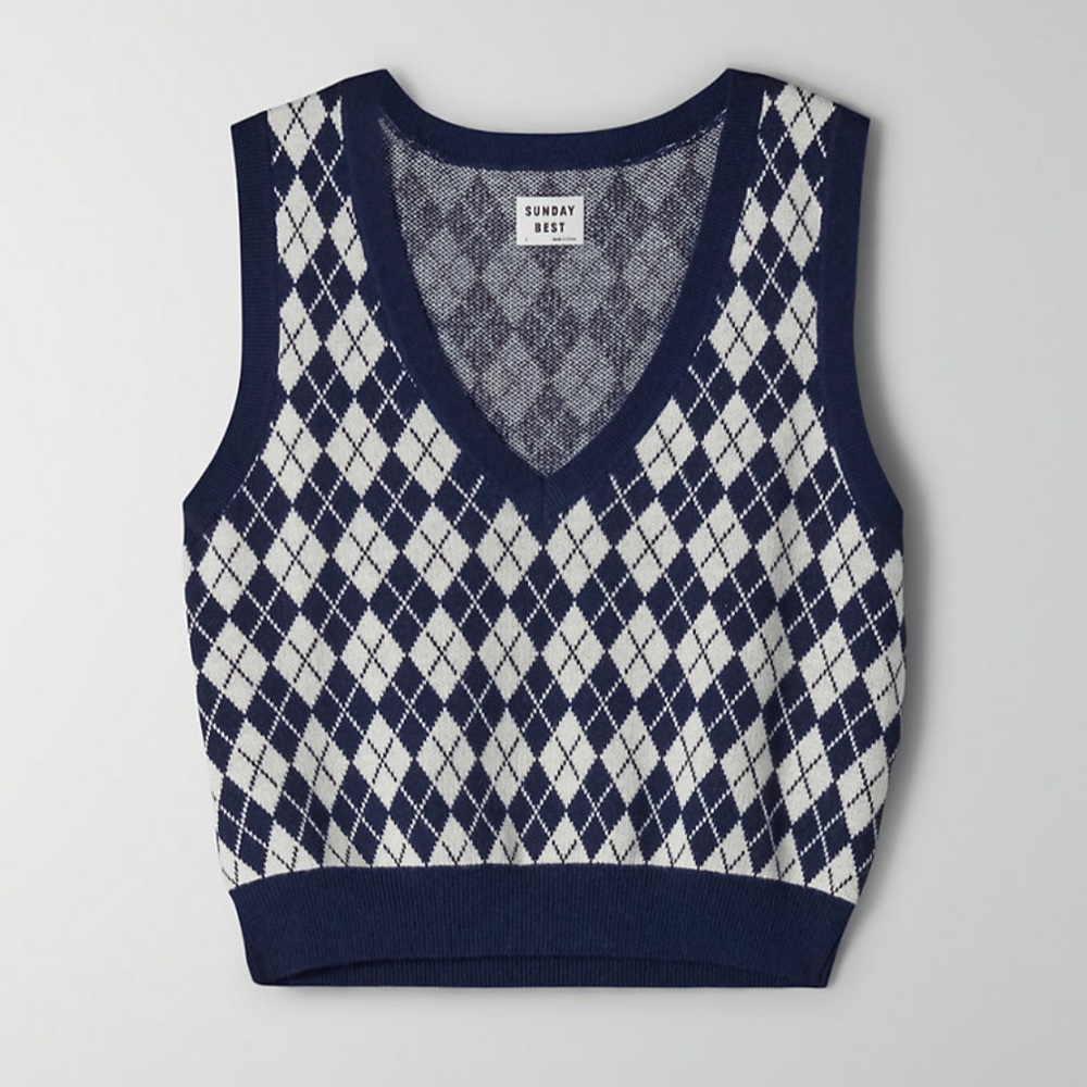 ARITZIA | Sunday Best | Navy and White Argyle Vest - NWOT